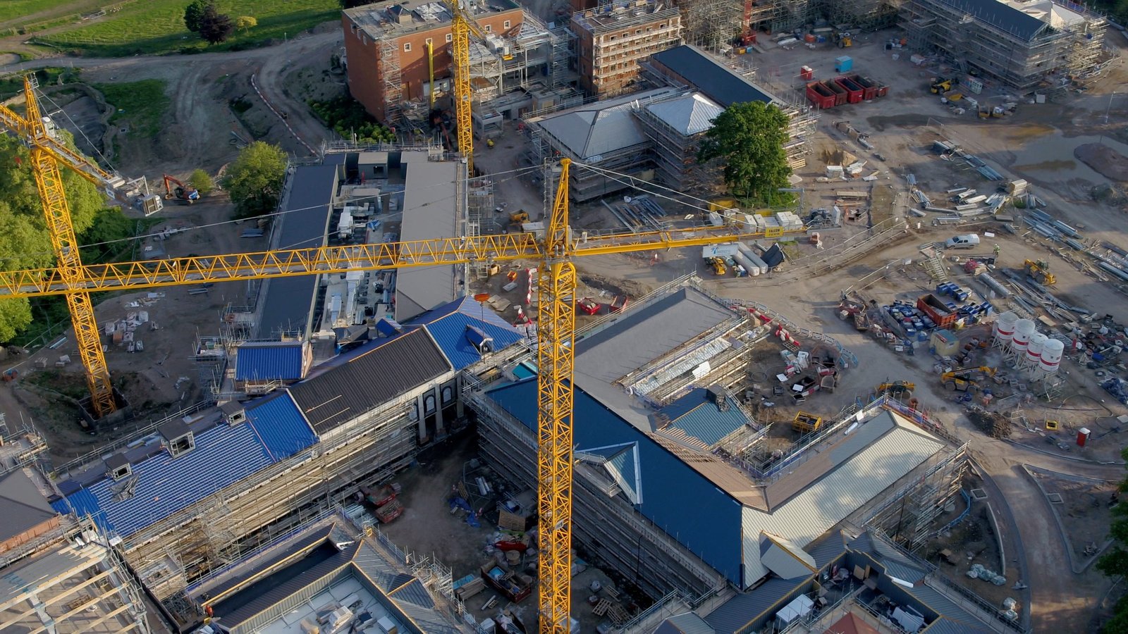 Aerial drone photograph of a large construction site in Nottinghamshire